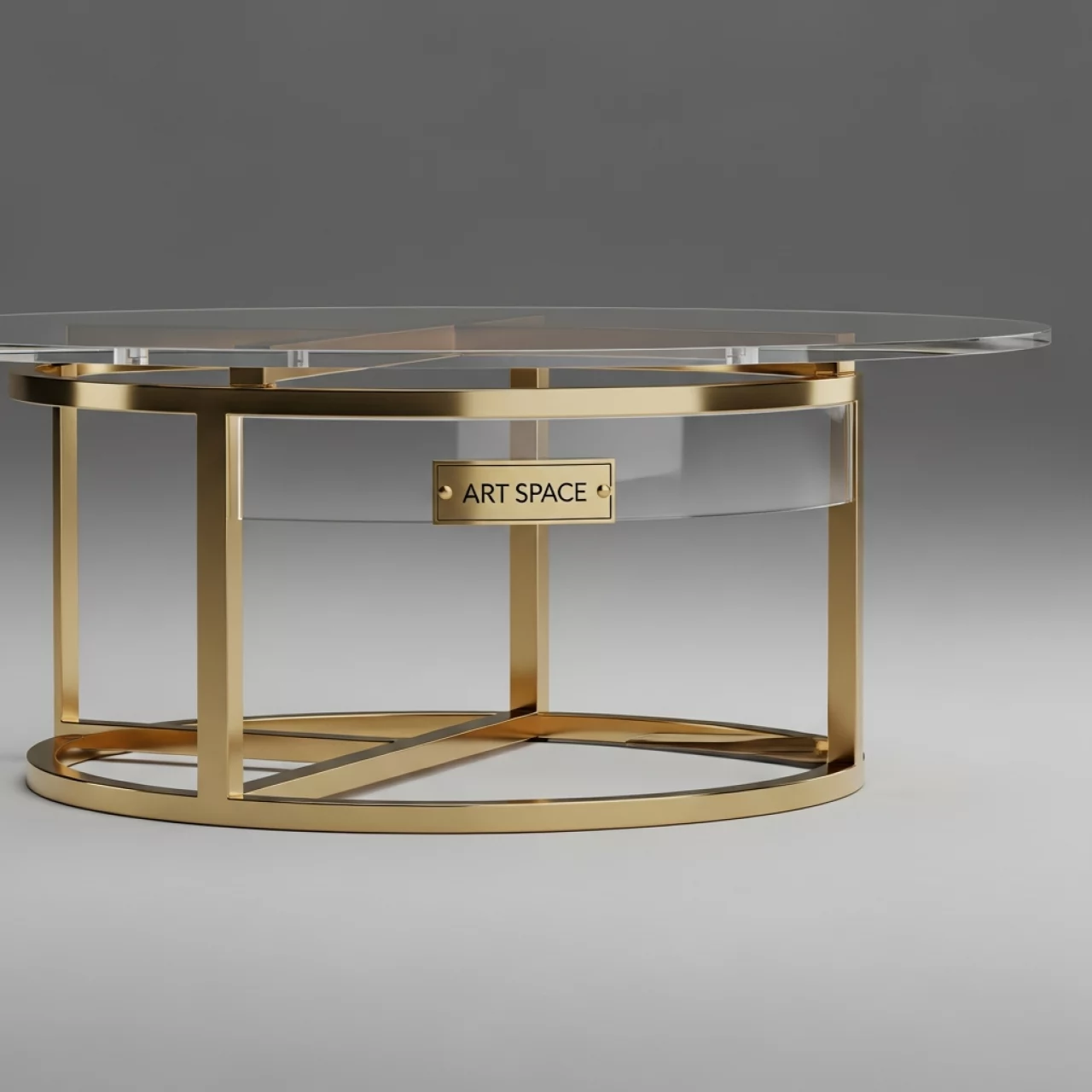Аренда Стол низкий круглый КОРНЕЛЛ золотой прозрачный в казино «Сочи» — ART SPACE