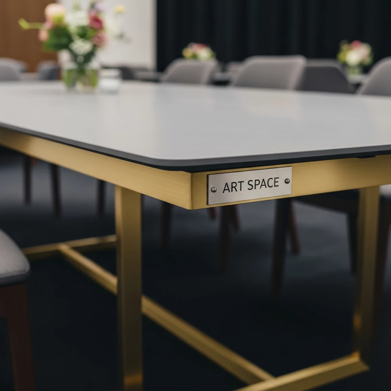 Аренда Стол обеденный Bareo светло серая керамика золото в Radisson Blu Resort & Congress Centre — ART SPACE