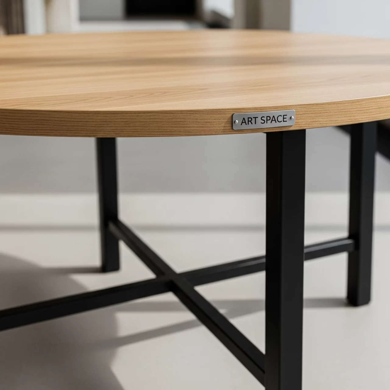 Аренда Стол обеденный Диего из HPL круглый диаметр 100 см дуб каркас черный в Pullman Sochi Centre — ART SPACE