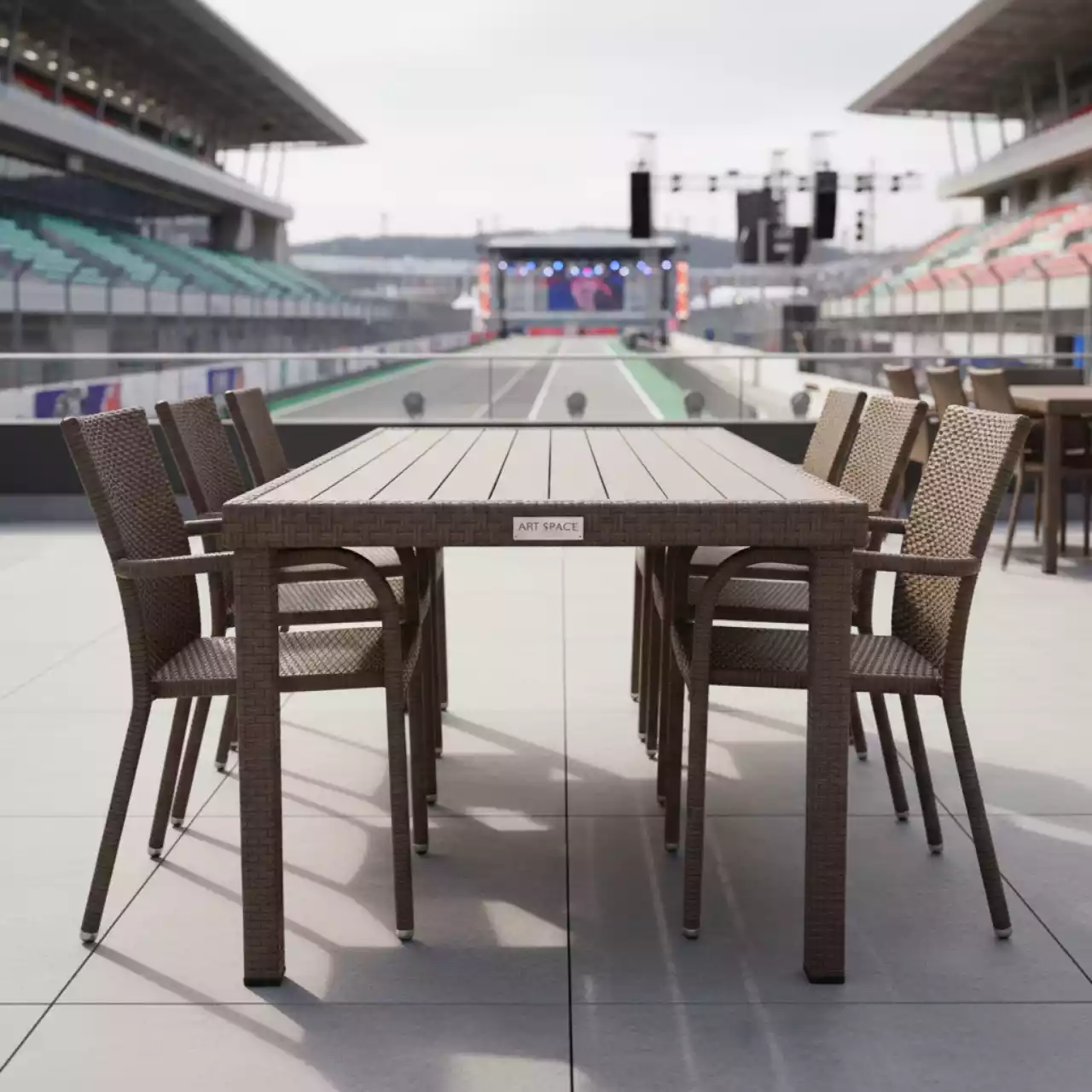 Аренда Стол обеденный FIONA из искусственного ротанга коричневый на Сочи Автодроме — ART SPACE