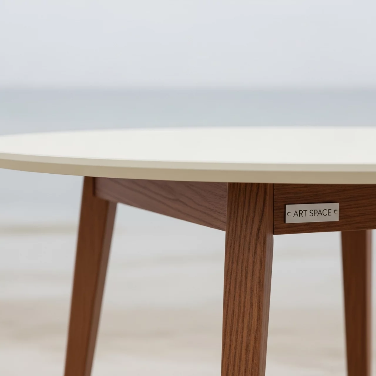 Аренда Стол обеденный круглый Сканди К90 слоновая кость орех на пляже «Маяк» — ART SPACE