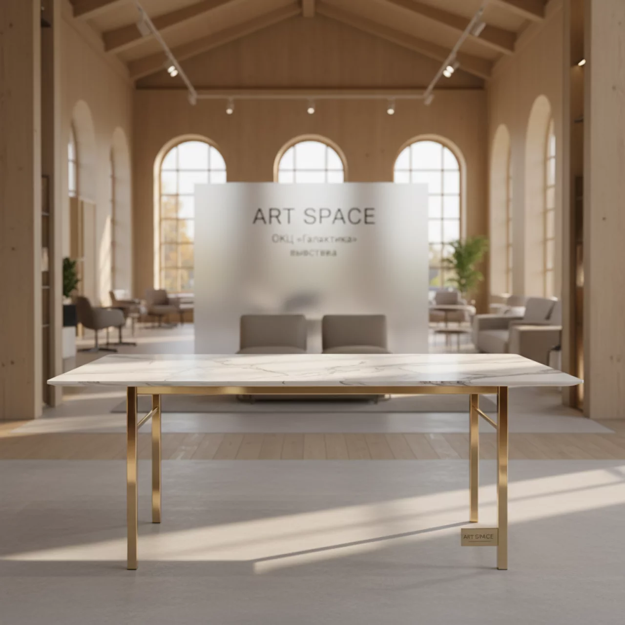 Аренда Стол обеденный Land белая керамика золотой 160х90х75 в ОКЦ «Галактика» — ART SPACE