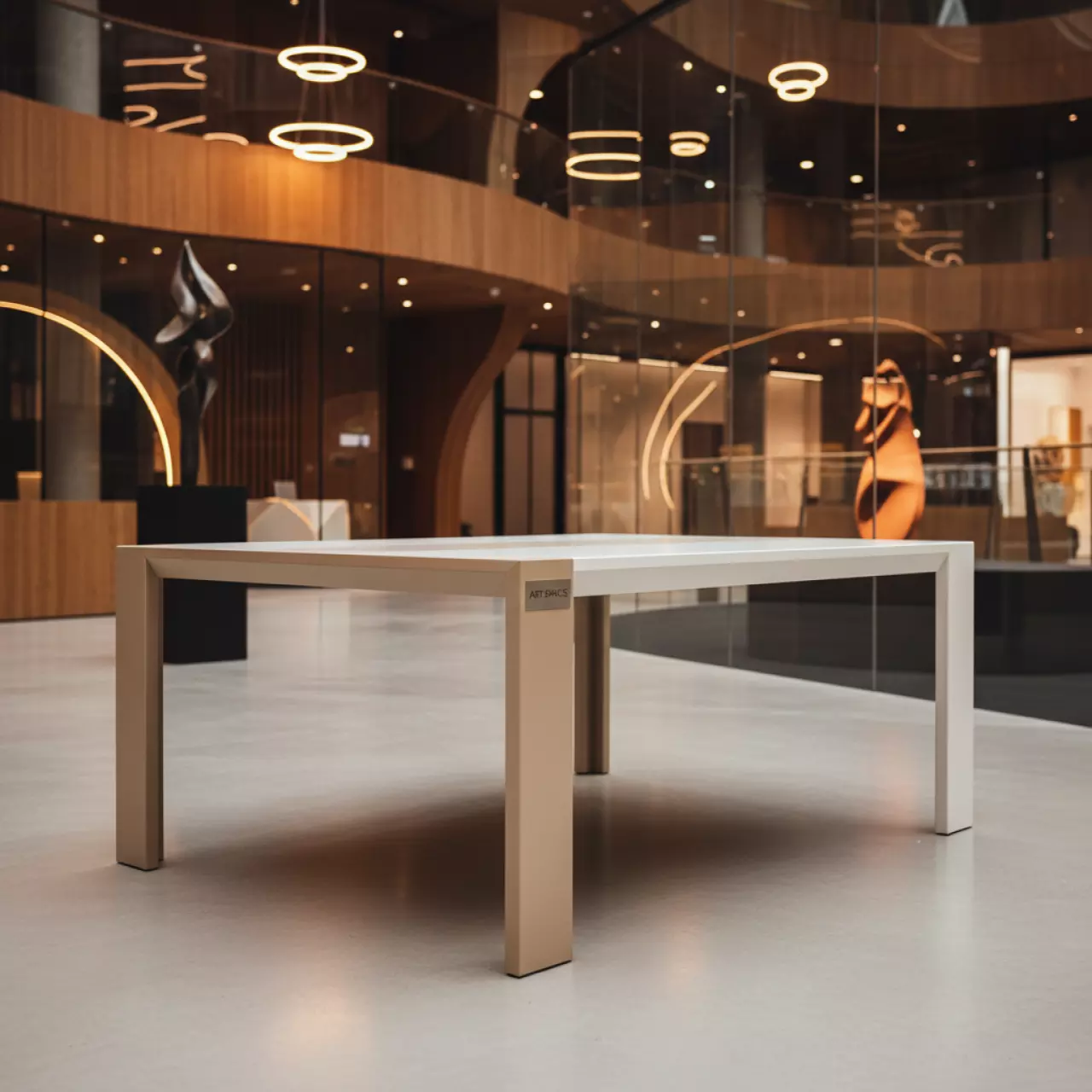 Аренда Стол обеденный Lotus Ирбис алюминий RAL 1019 серо бежевый белый матовый 1530х930 в Red Arena — ART SPACE