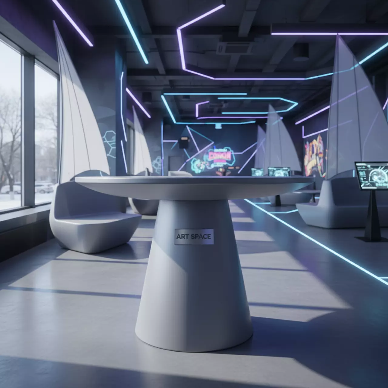 Аренда Стол обеденный пластиковый Ikon серый Ø690х710 мм в ресторане «Паруса» — ART SPACE