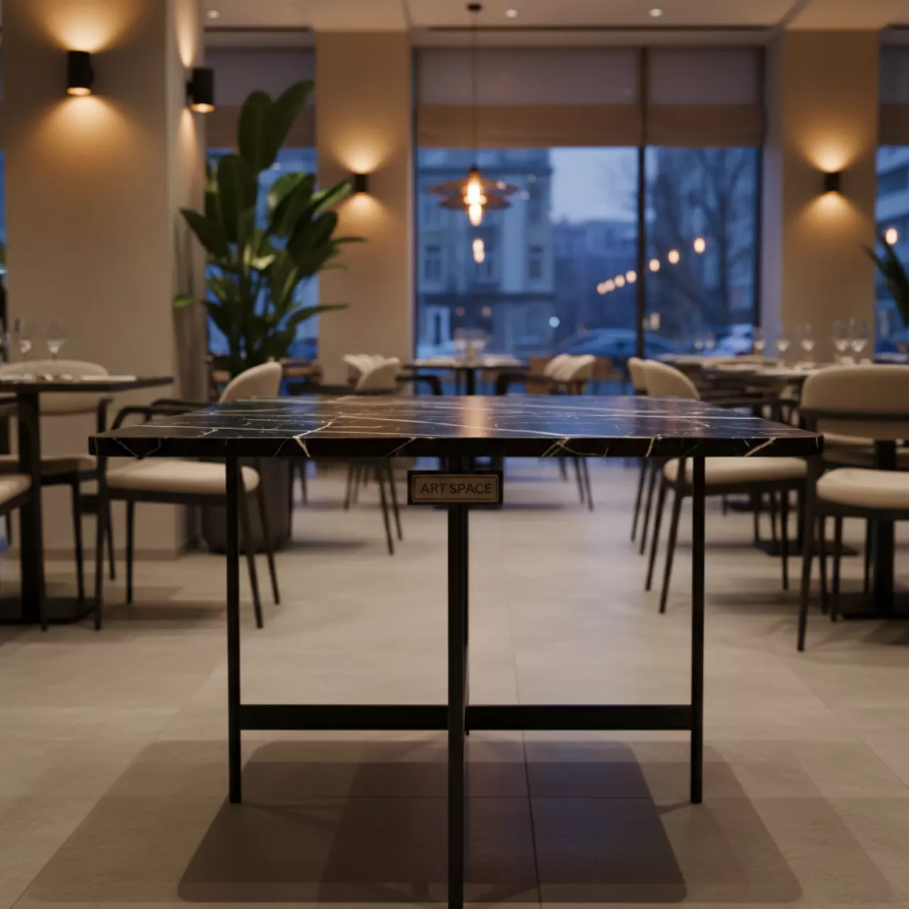 Аренда Стол обеденный раскладной Pearl черный мрамор в ресторане «Сыроварня» — ART SPACE