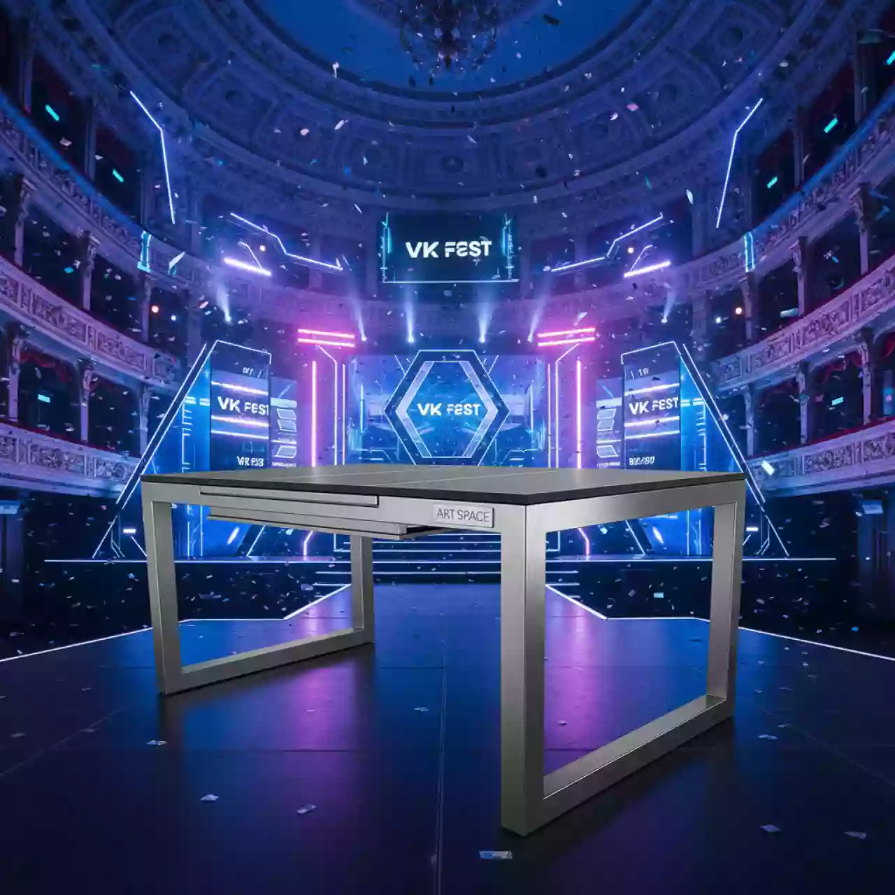 Аренда Стол обеденный Сан Ремо из ДПК каркас алюминиевый темно серый в Зимнем театре — ART SPACE