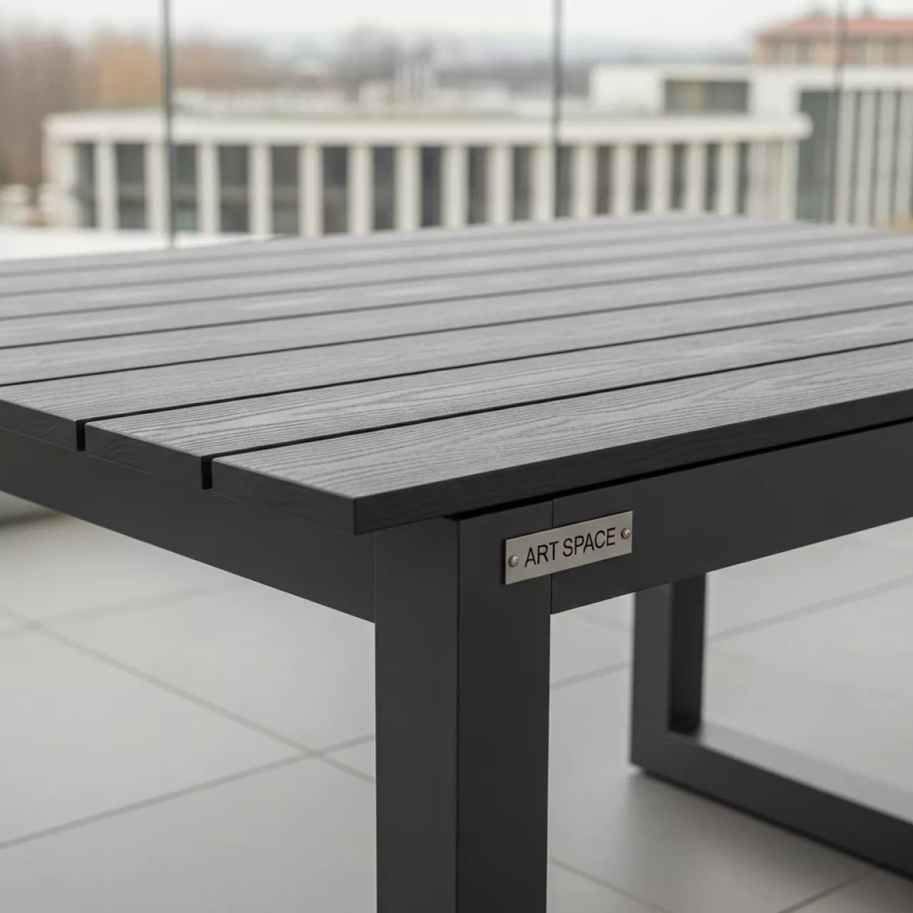 Аренда Стол обеденный Сан Ремо из ДПК с алюминиевым каркасом темно серый в санатории «Черноморье» — ART SPACE
