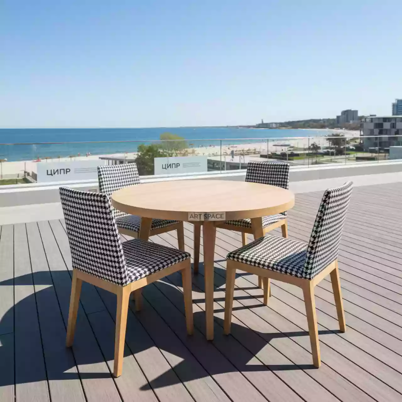 Аренда Стол Pawook К 100 натуральный со стульями Франк ПМ гусиная лапка в пляжном комплексе VinoGrad — ART SPACE