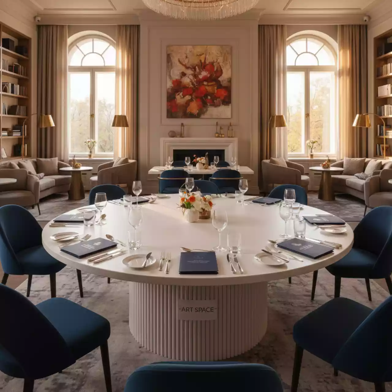 Аренда Стол переговорный круглый белый 150 см в ресторане «Баран-Рапан» — ART SPACE