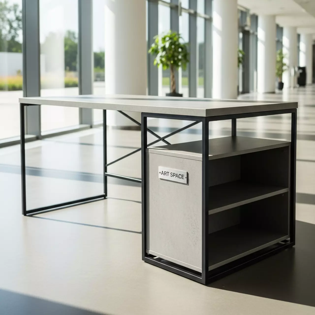 Аренда Стол письменный Oly со стеллажом бетон черный металл 1200х600х750 1220 в Novotel Resort — ART SPACE