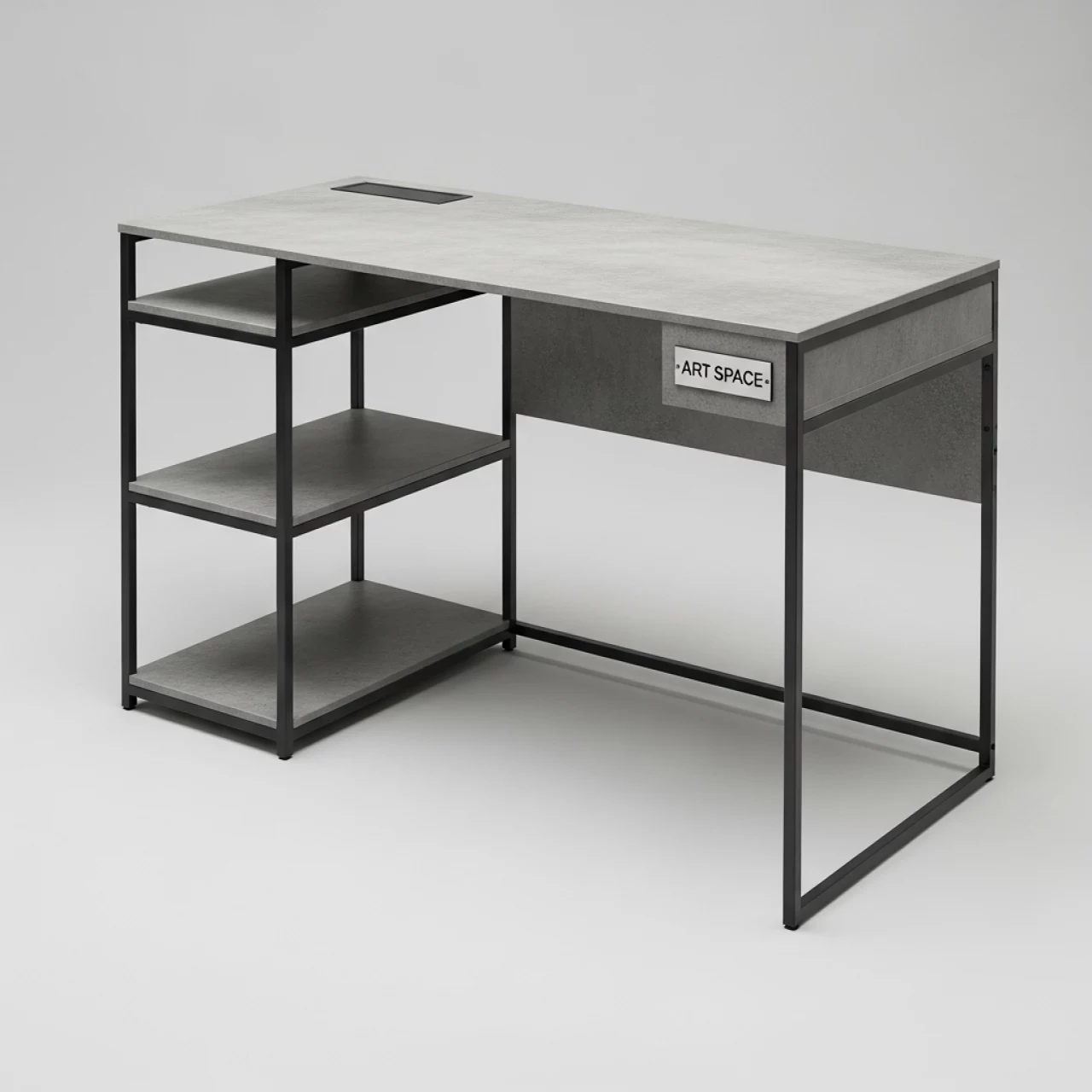 Аренда Стол письменный Oly со стеллажом бетон черный металл 1200х600х750 в парке «Ривьера» — ART SPACE