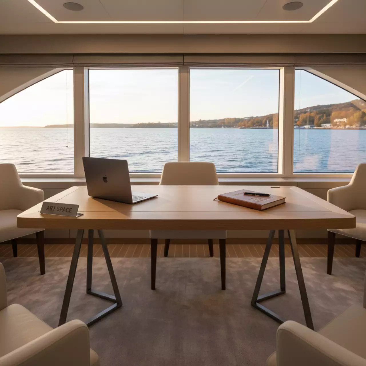 Аренда Стол письменный Pyramid 118х53 светлое дерево серый на VIP-яхте (Имеретинский порт) — ART SPACE