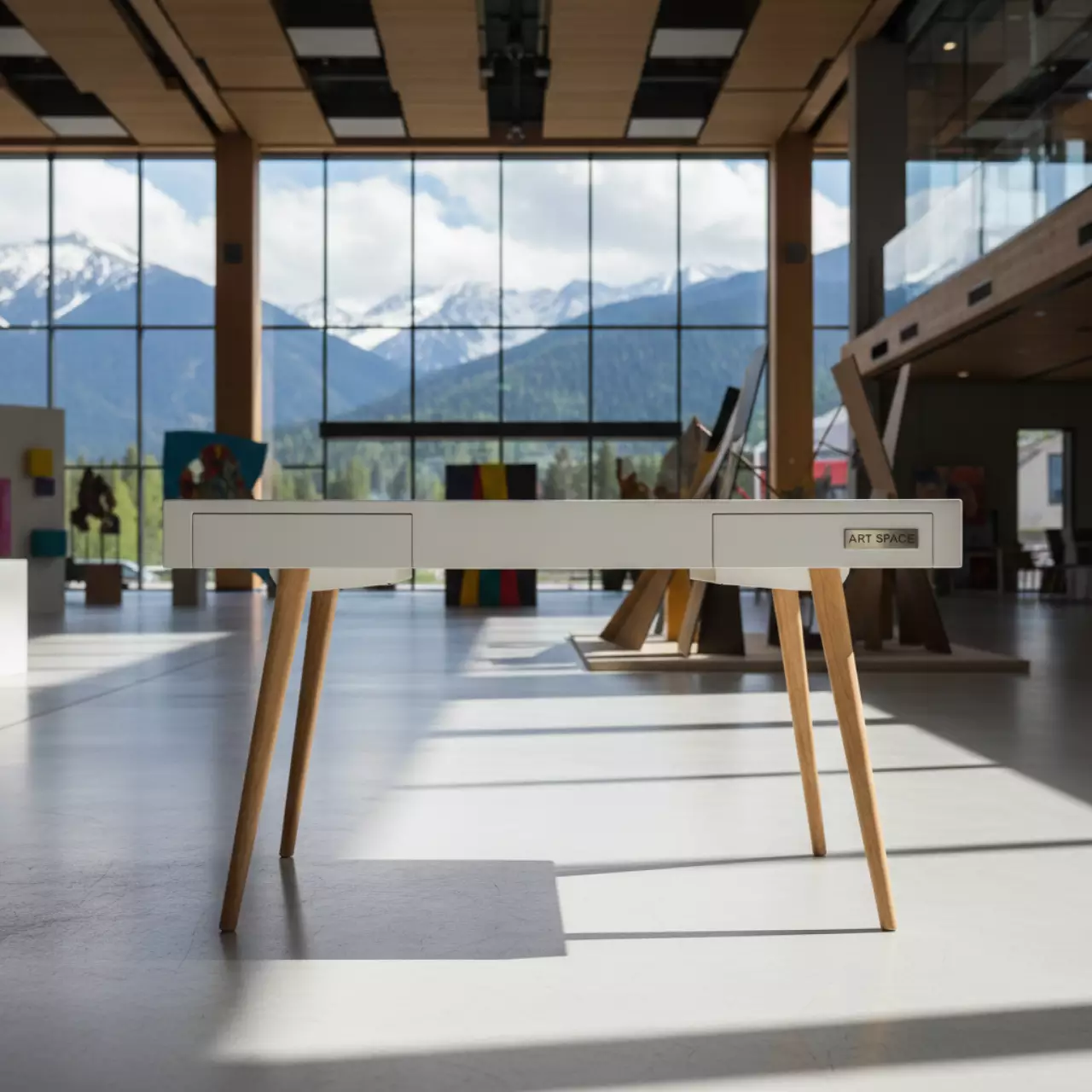 Аренда Стол письменный Pyramid белый светлое дерево 118х53 в Rixos Krasnaya Polyana — ART SPACE