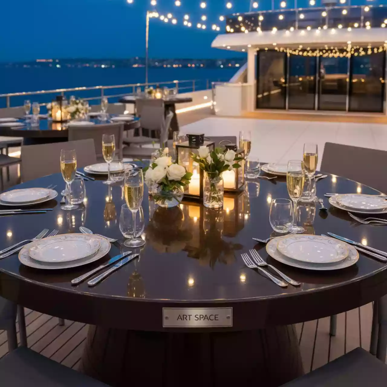 Аренда Стол пластиковый круглый Rullo шоколад на VIP-яхте (Имеретинский порт) — ART SPACE