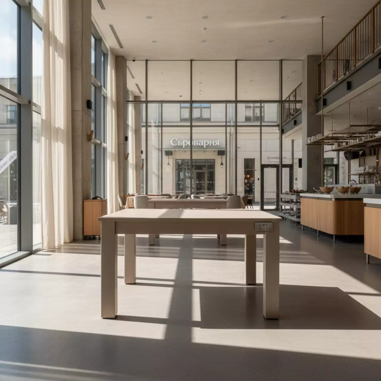 Аренда Стол пластиковый обеденный Eco Fixed лен 700х700х750 мм в ресторане «Сыроварня» — ART SPACE