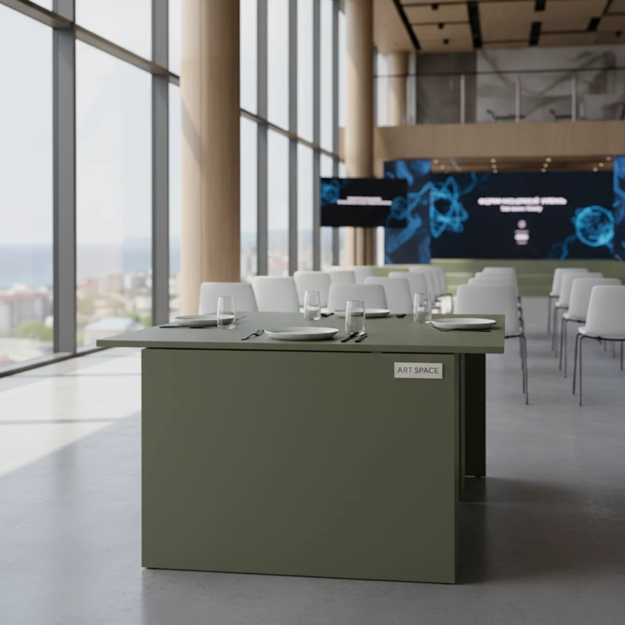 Аренда Стол пластиковый складной Sky Folding Table 60 оливковый 600х600х740 мм в комплексе Sea Galaxy — ART SPACE