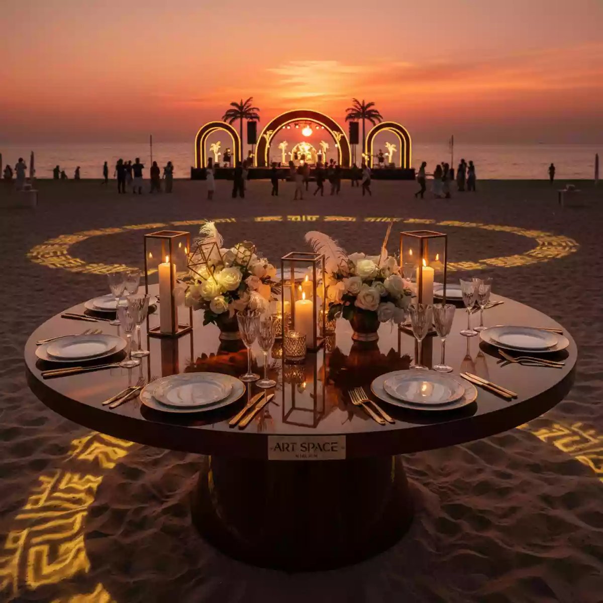 Аренда Стол полукруглый С профиль эбен Милан 130 см на пляже «Ривьера» — ART SPACE