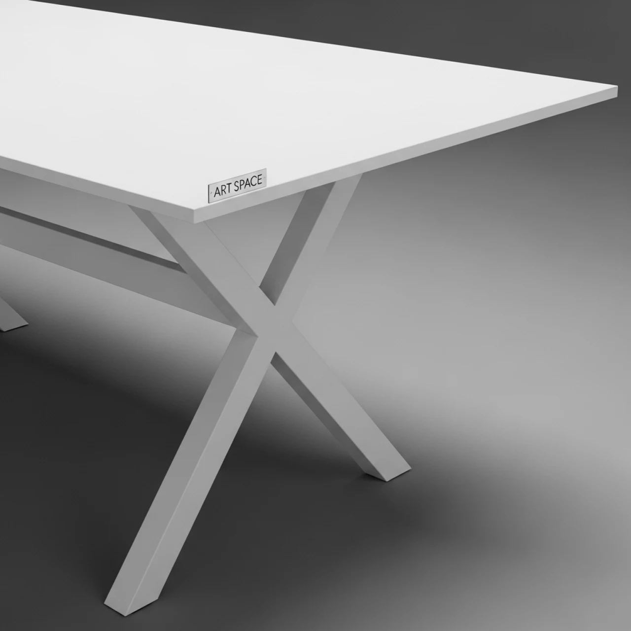 Аренда Стол прямоугольный белый X Loft с белыми ножками в санатории «Металлург» — ART SPACE