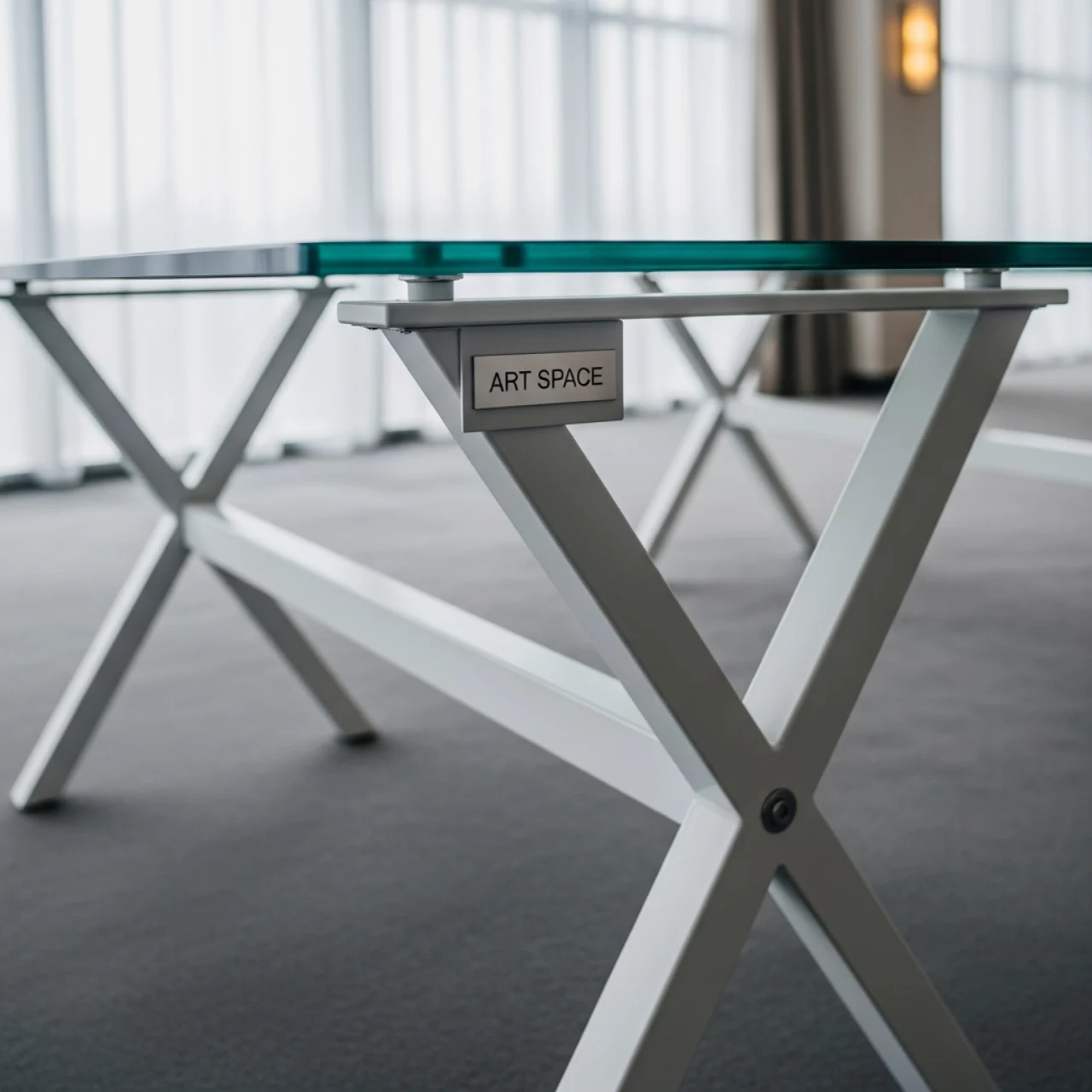 Аренда Стол прямоугольный стеклянный X Loft с белыми ножками в Courtyard by Marriott Sochi — ART SPACE