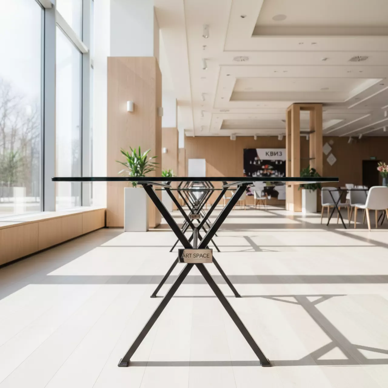 Аренда Стол прямоугольный X Loft стеклянный с черными ножками в Rodina Grand Hotel & SPA — ART SPACE