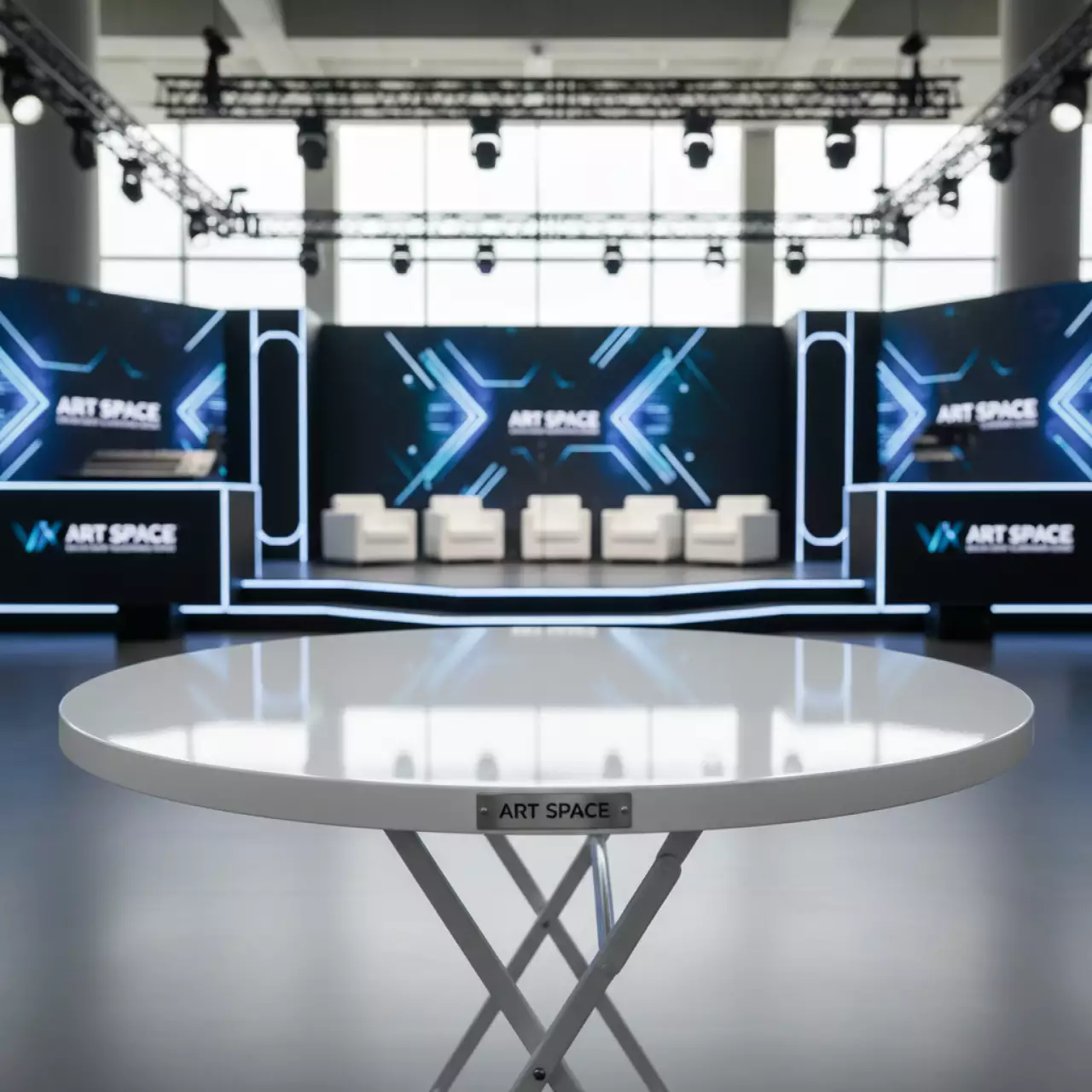 Аренда Стол раскладной круглый белый 80 см в VK Stadium Sirius — ART SPACE