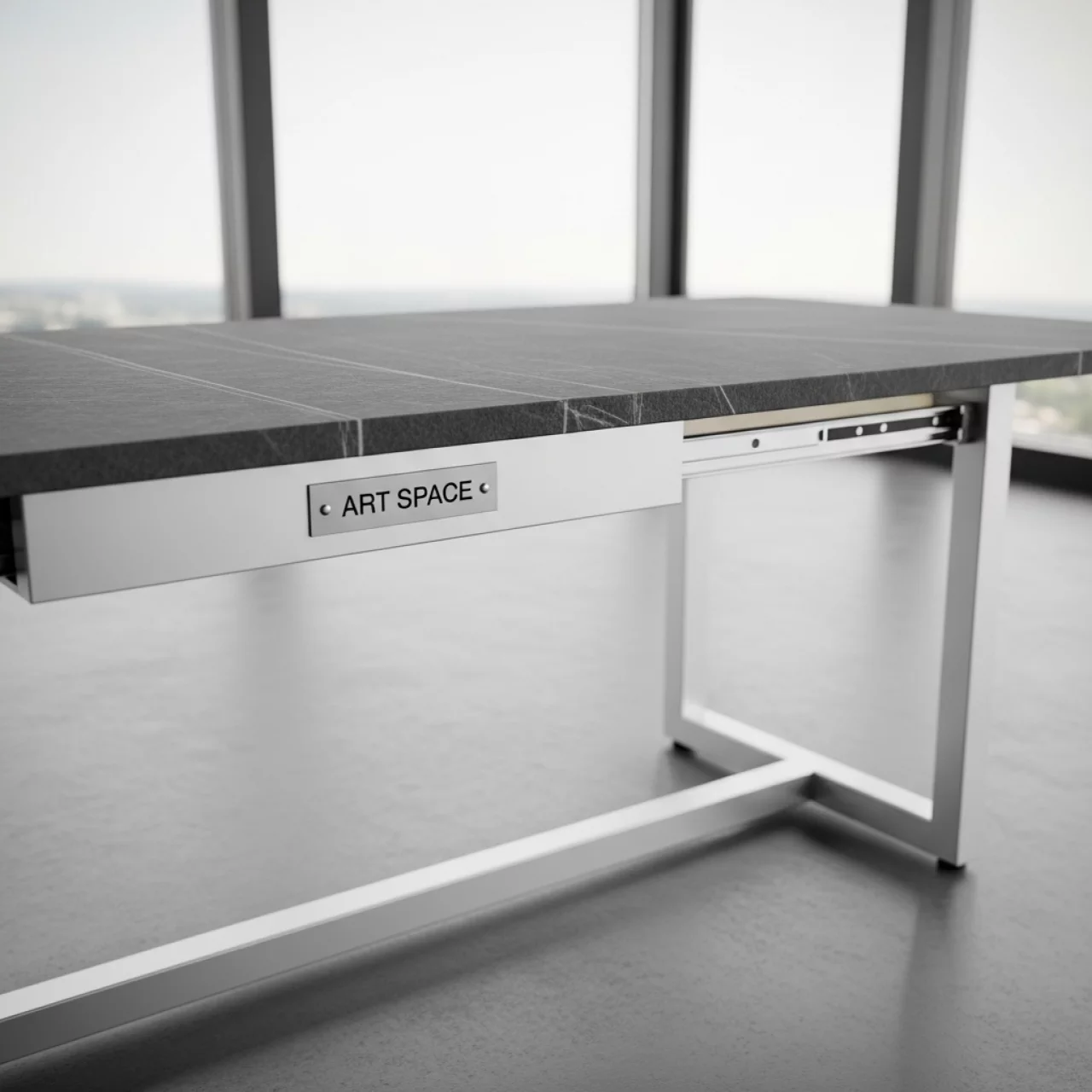 Аренда Стол раздвижной Капри темный камень белый каркас в отеле «Богатырь» — ART SPACE