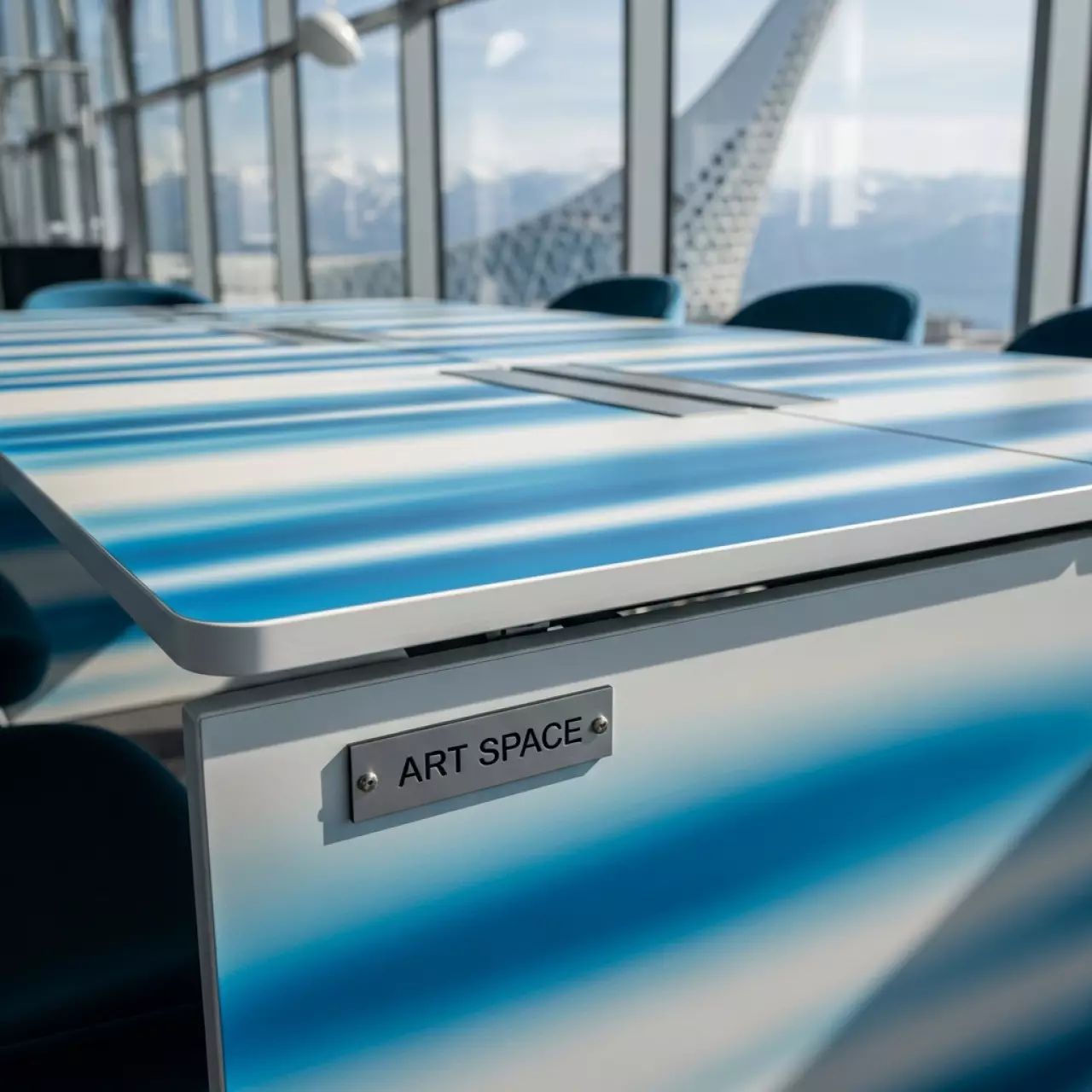 Аренда Стол раздвижной Лаки мини 800х300 мм азул белый муар в Skypark Sochi — ART SPACE