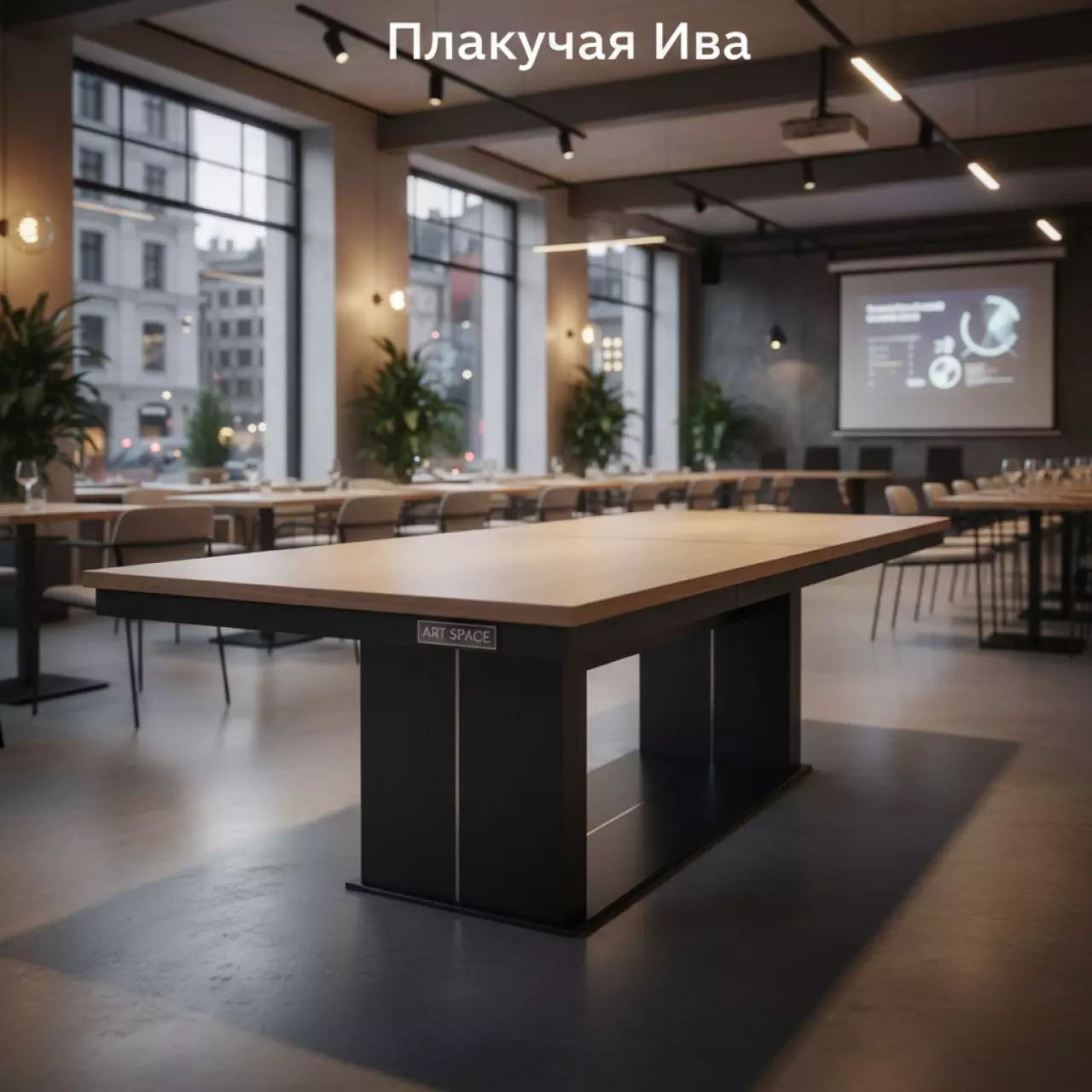 Аренда Стол раздвижной Лаки мини дуб вотан черный муар в ресторане «Плакучая Ива» — ART SPACE