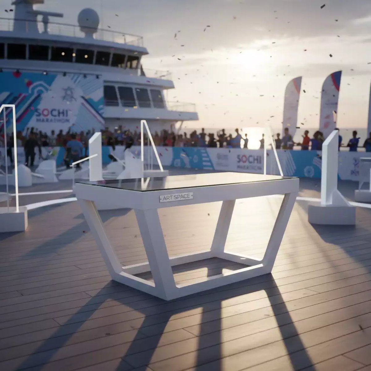 Аренда Стол раздвижной со стеклом Routine белый на теплоходе «Дагомыс» — ART SPACE