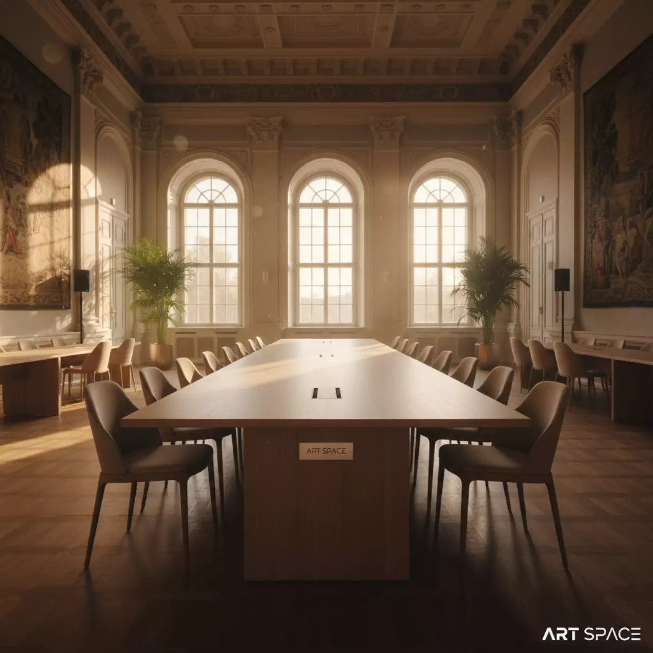 Аренда Стол с каналом для проводов Arki Table CC Wood в усадьбе Голицына — ART SPACE