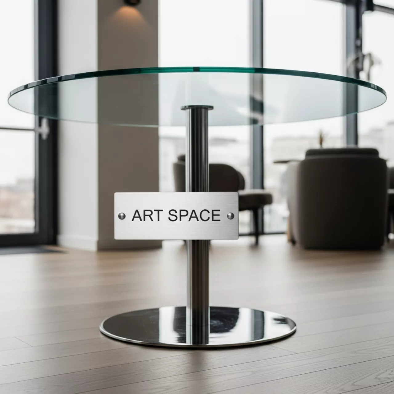 Аренда Стол стеклянный Гидра круглый диаметр 90 см в ресторане «Баран-Рапан» — ART SPACE