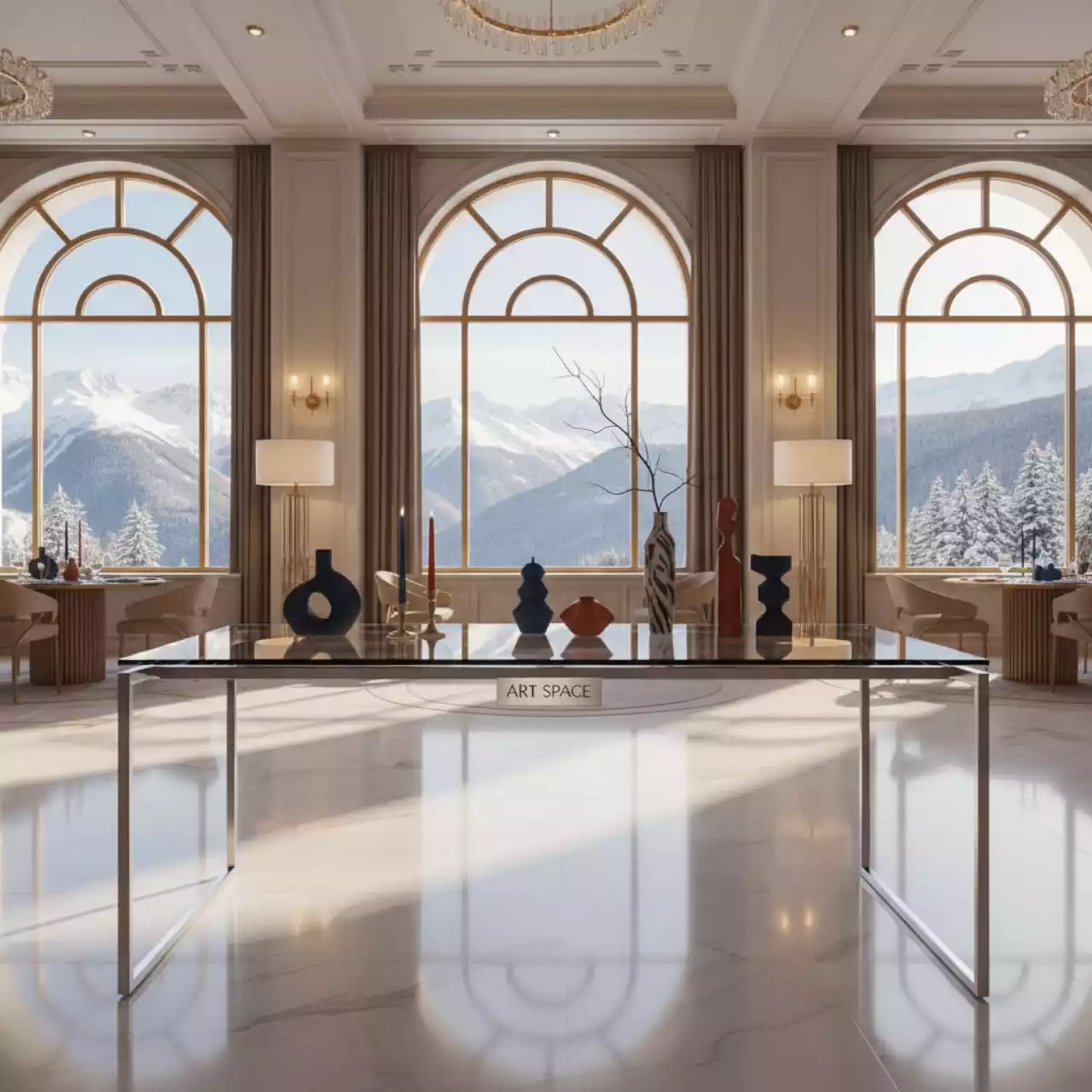 Аренда Стол стеклянный прямоугольный 80х50 в Golden Tulip Rosa Khutor — ART SPACE