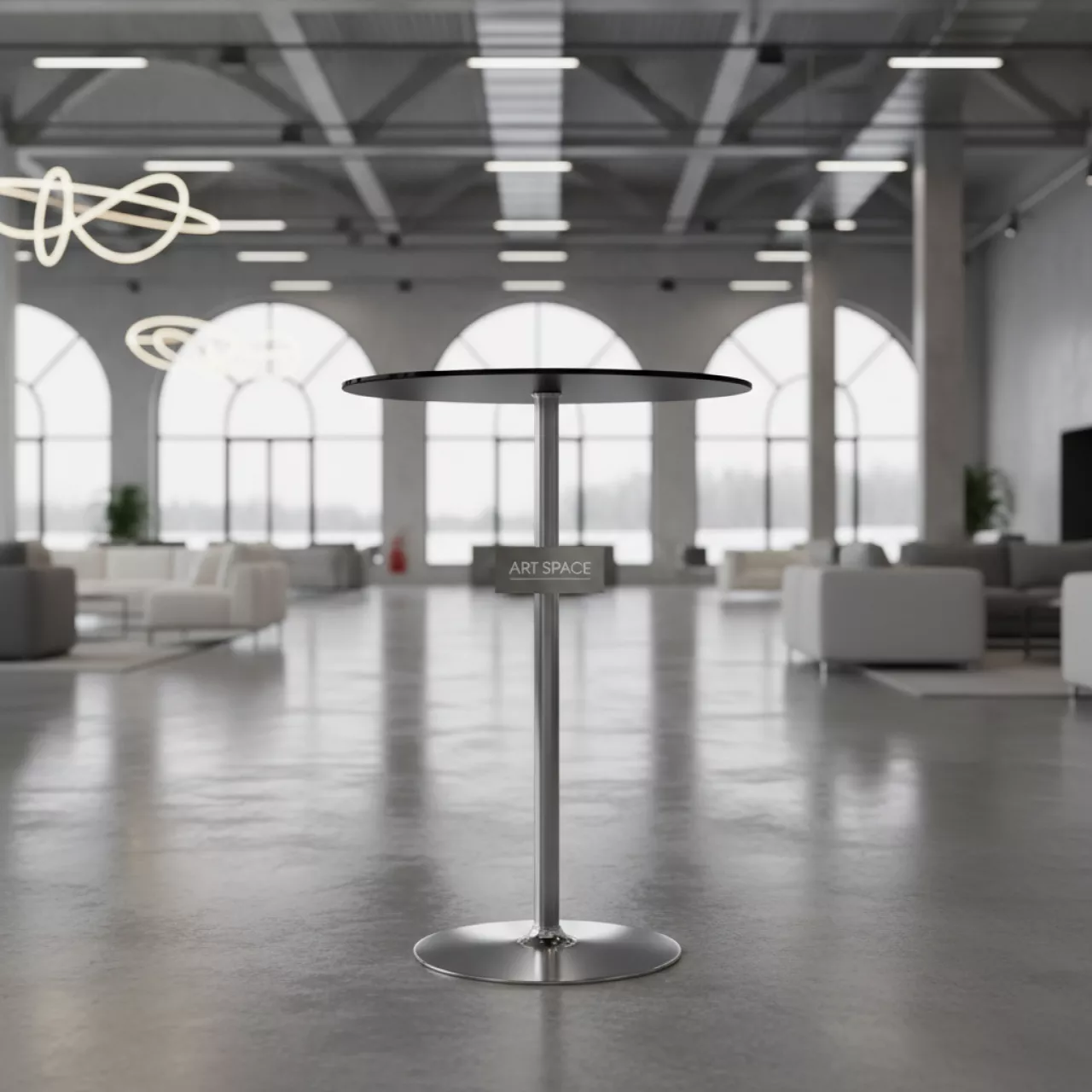 Аренда Стол стеклянный Rozana черный круглый диаметр 70 см в ледовой арене «Шайба» — ART SPACE