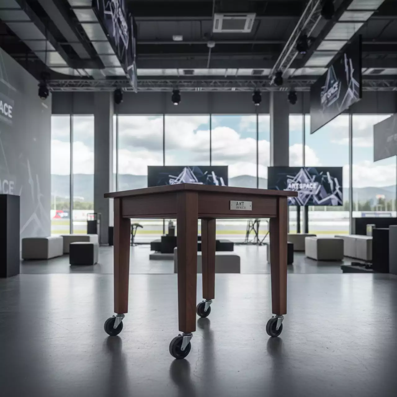 Аренда Стол Удупи боковой на роликах коричневый на Сочи Автодроме — ART SPACE