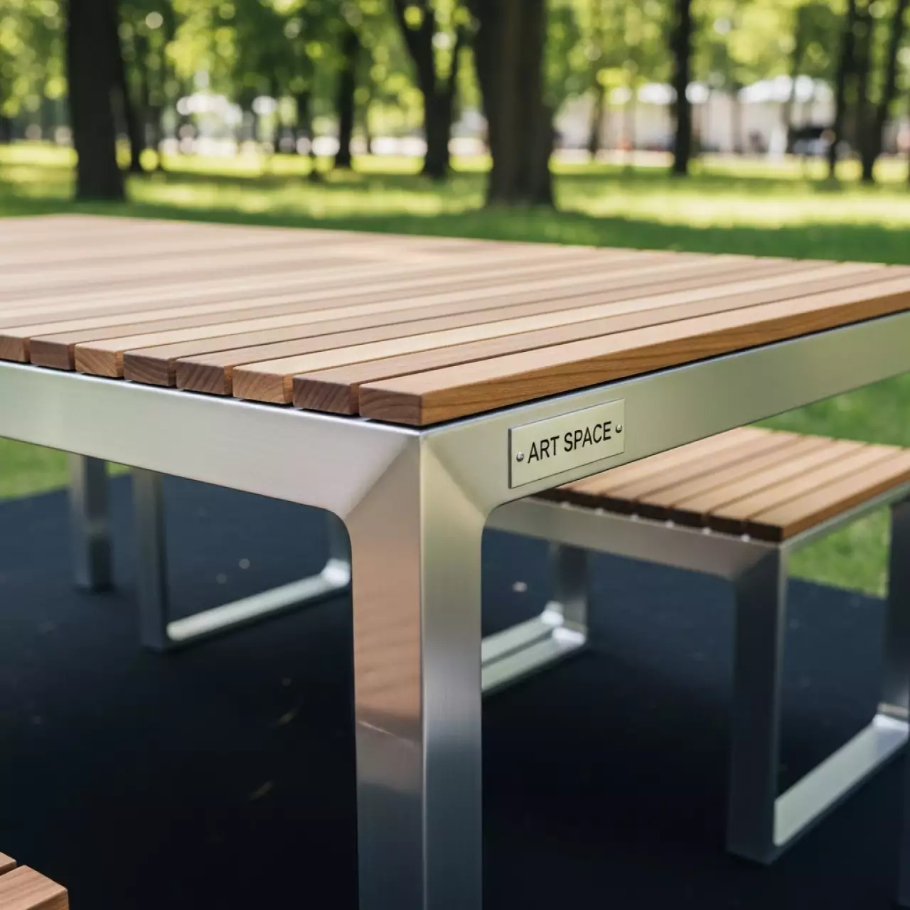 Аренда Стол уличный из реек Лидер 1 1200х800 светлый орех серебро в парке «Ривьера» — ART SPACE