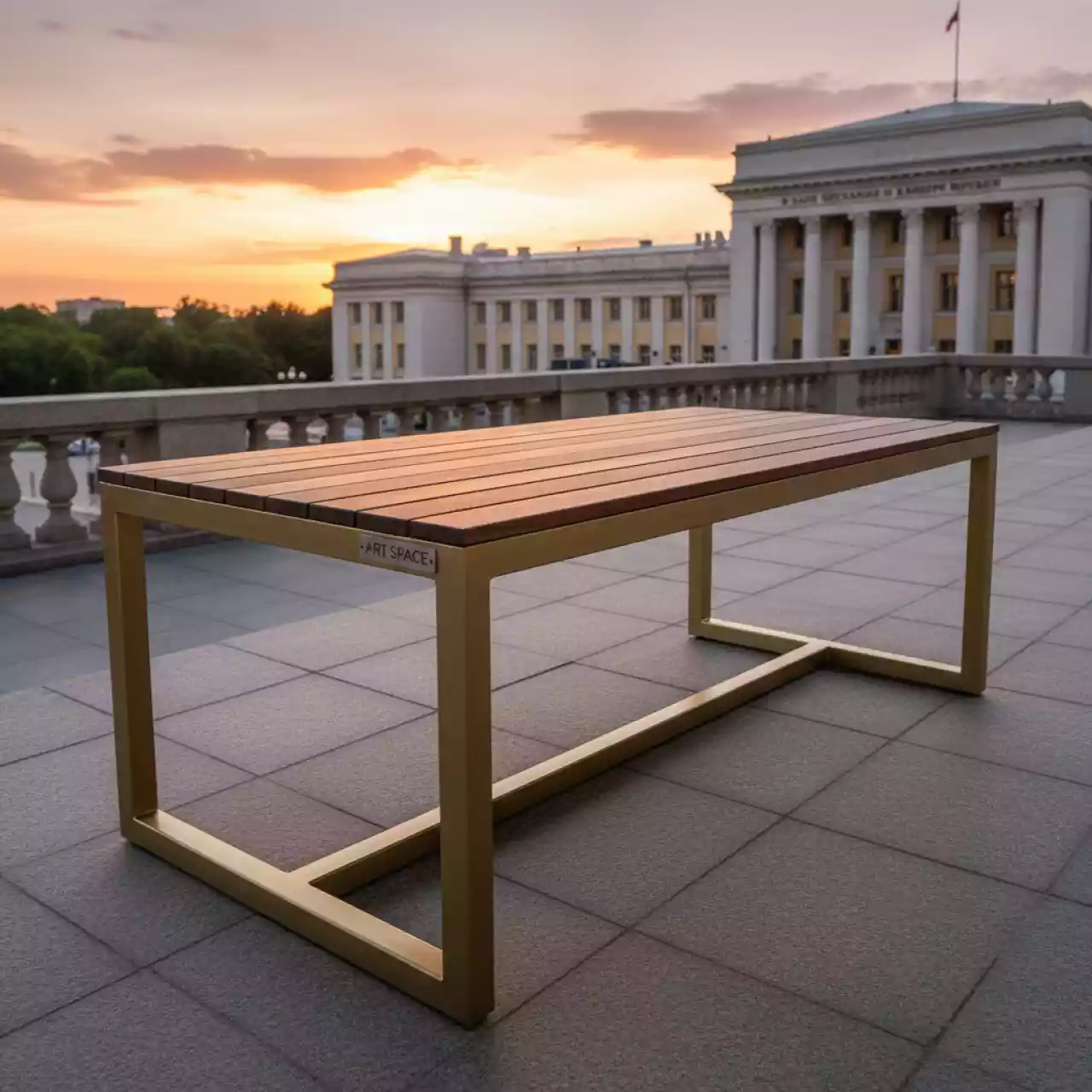 Аренда Стол уличный из реек Лидер 1 1500х800 темный орех шампань в Зале органной и камерной музыки — ART SPACE