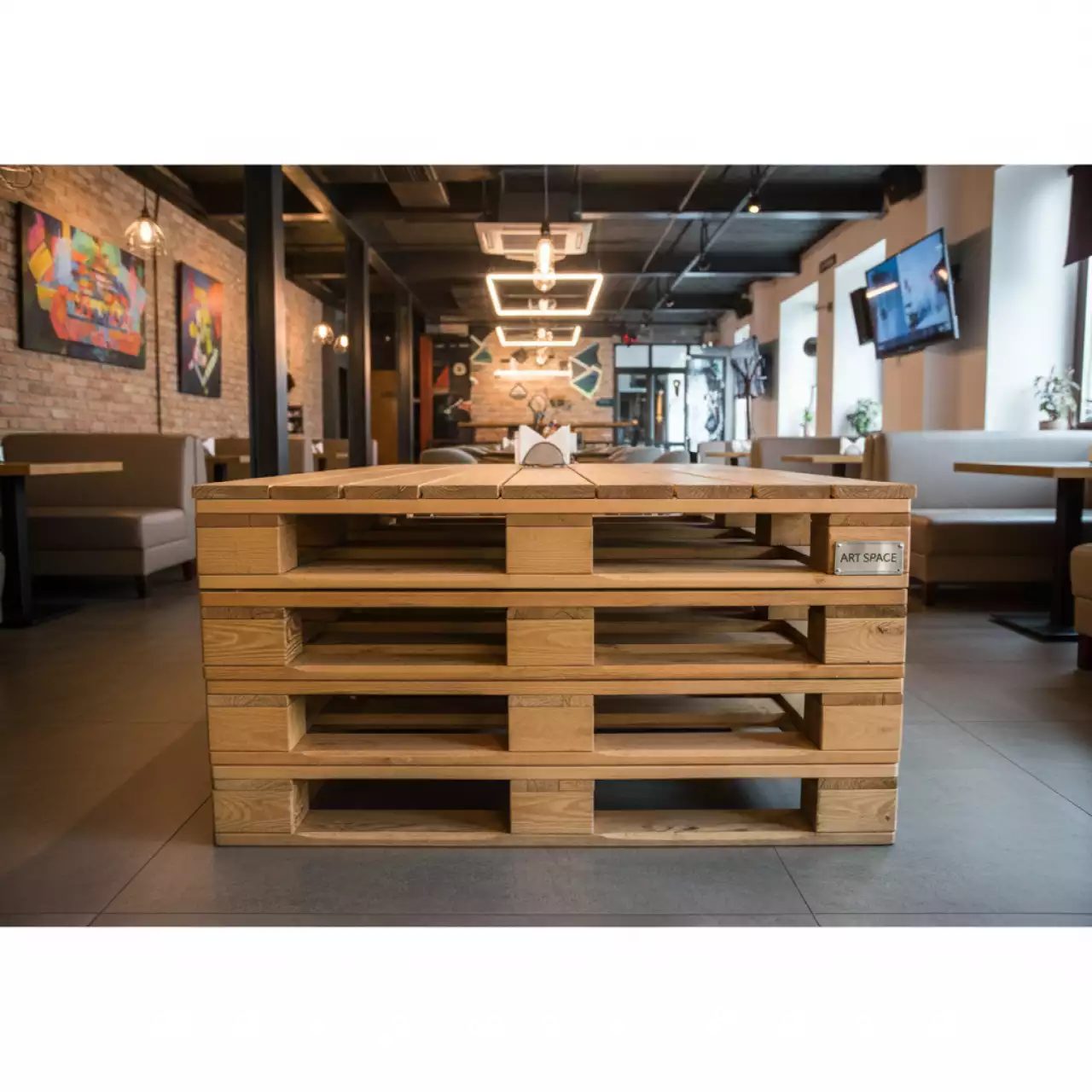 Аренда Стол Wood pallet 2 120х80 из паллет в ресторане «Баран-Рапан» — ART SPACE