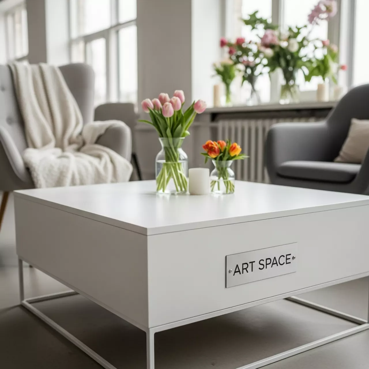 Аренда Стол журнальный белый квадратный 70х70 см в Alpha Sirius — ART SPACE