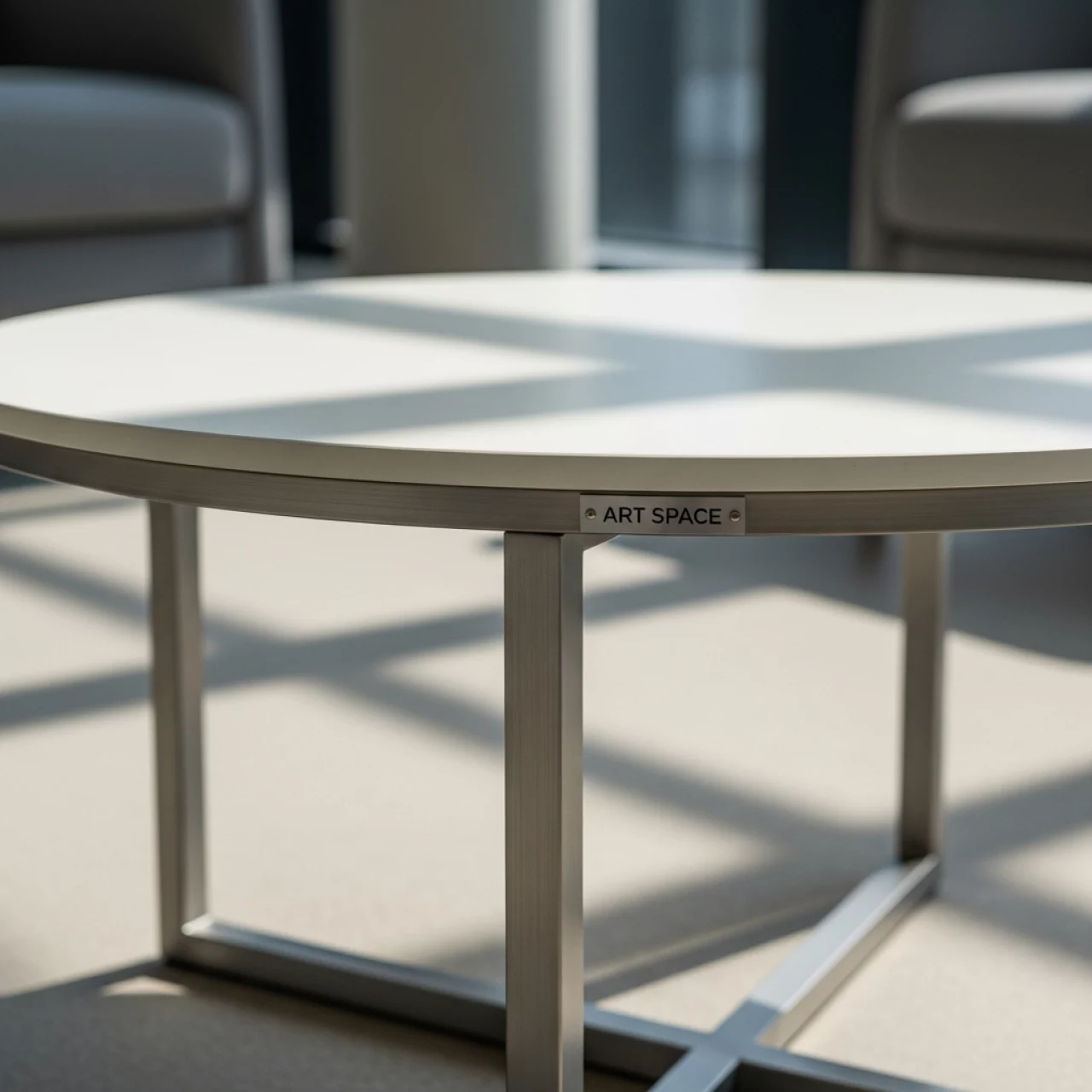Аренда Стол журнальный Эквадор HPL круглый Ø40 H55 алюминиевый каркас молочная столешница в Университете «Сириус» — ART SPACE