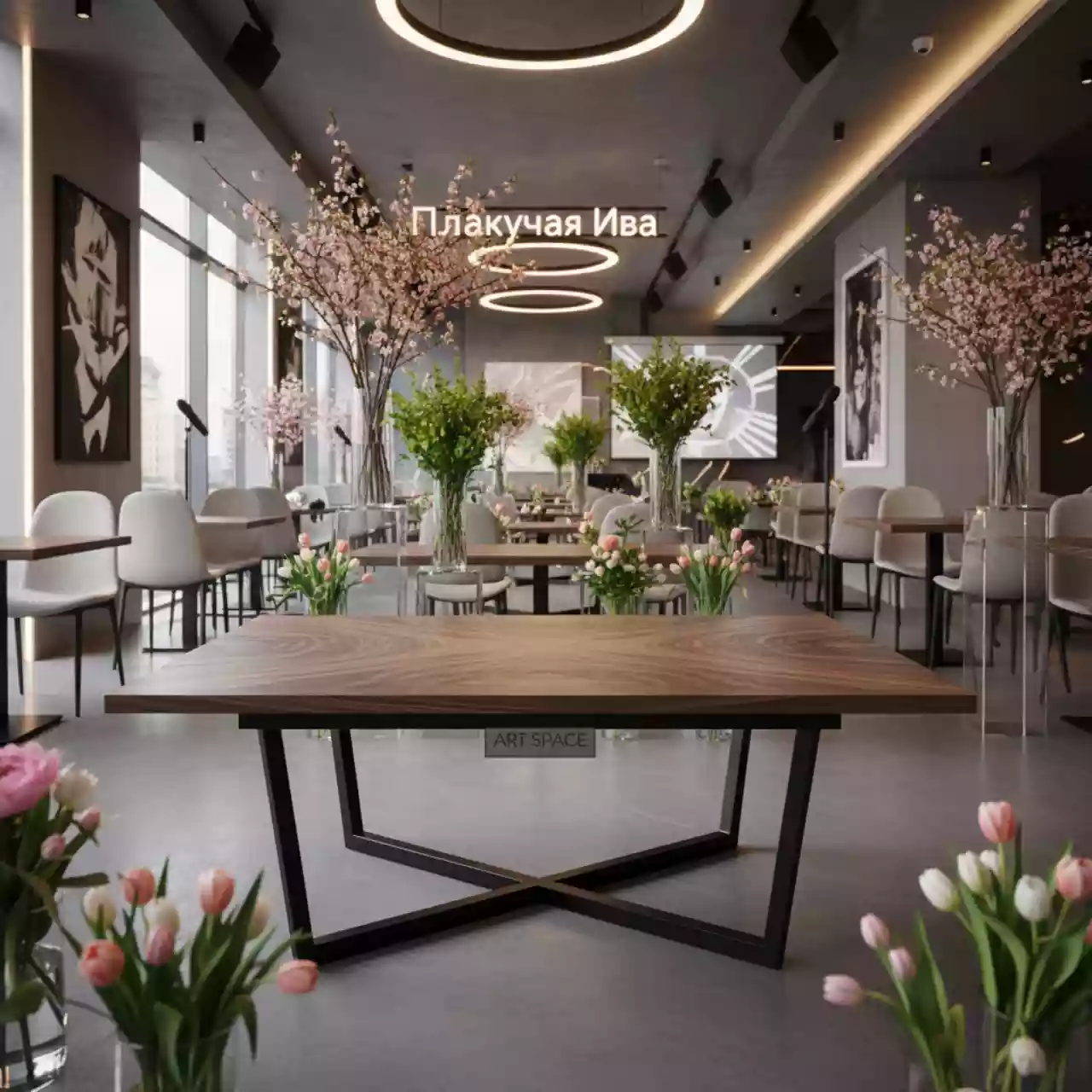 Аренда Стол журнальный Folk темный дуб черный 500х300х600 в ресторане «Плакучая Ива» — ART SPACE