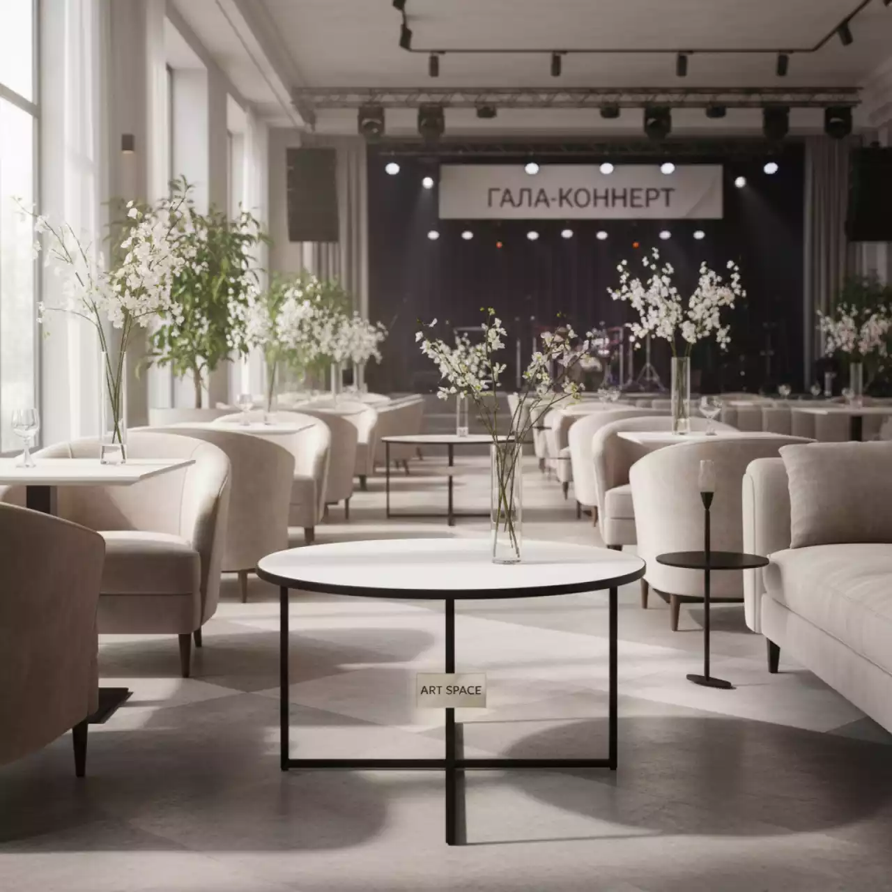 Аренда Стол журнальный Gadevang диаметр 65 см в ресторане «Плакучая Ива» — ART SPACE