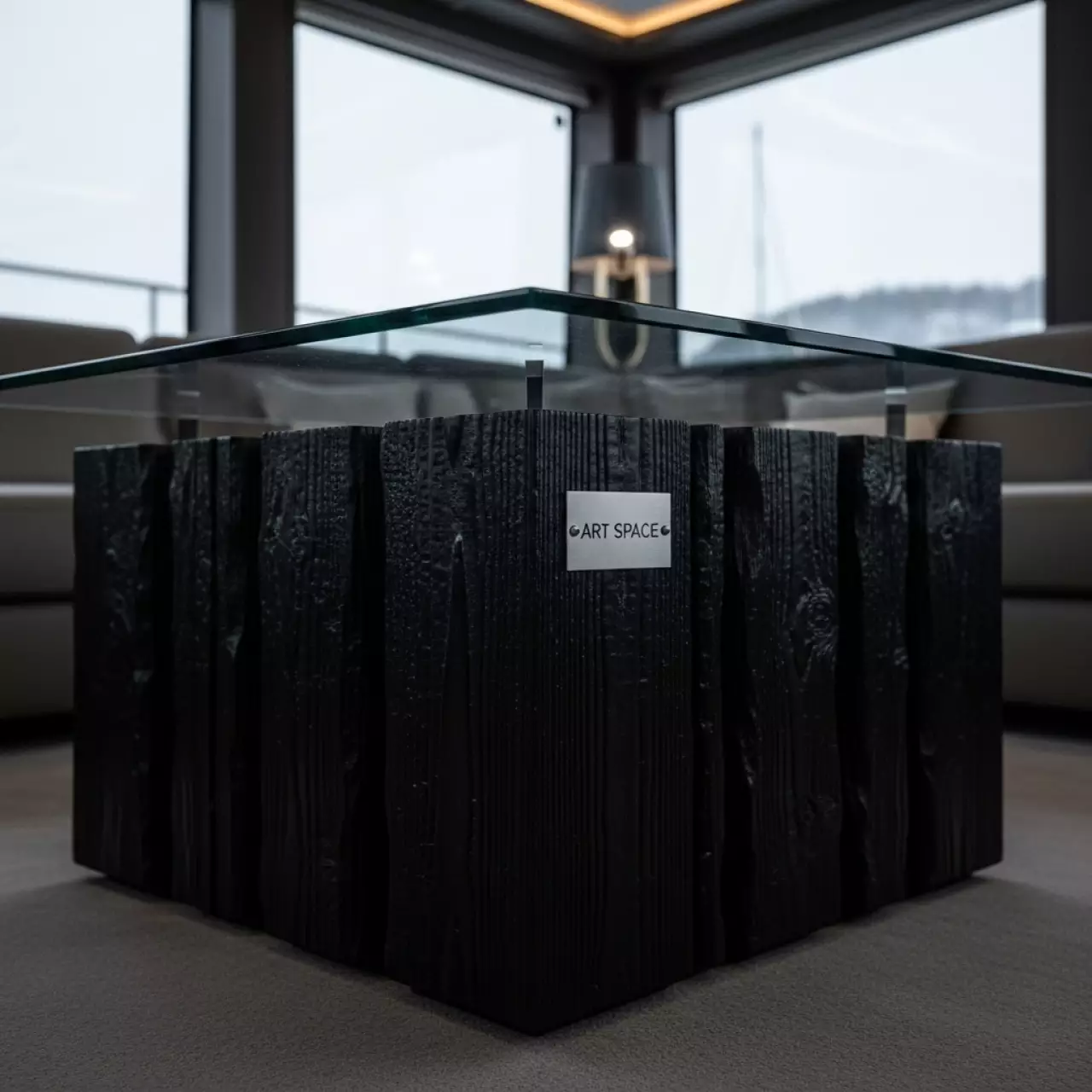 Аренда Стол журнальный обожженный с прозрачной столешницей на VIP-яхте (Имеретинский порт) — ART SPACE