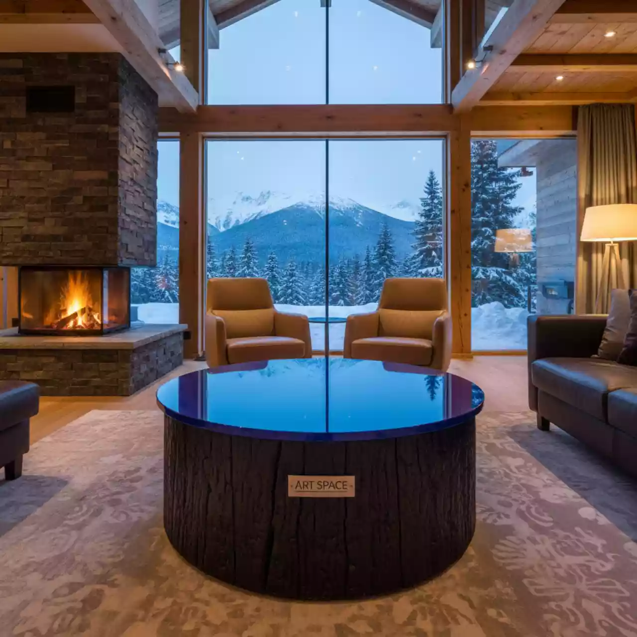 Аренда Стол журнальный обожженный с синей столешницей в Поляна 1389 Отель и Спа — ART SPACE