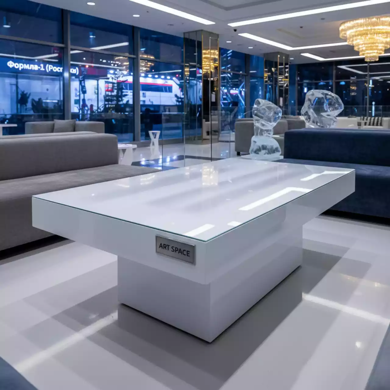 Аренда Стол журнальный прямоугольный белый в ледовом дворце «Роза Хутор» — ART SPACE
