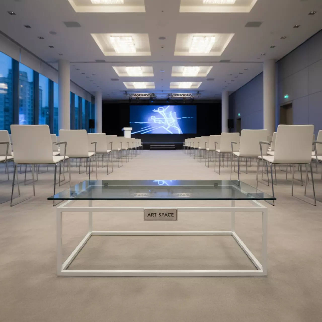 Аренда Стол журнальный прямоугольный со стеклом белый 118х59 см в конгресс-холле отеля Жемчужина — ART SPACE