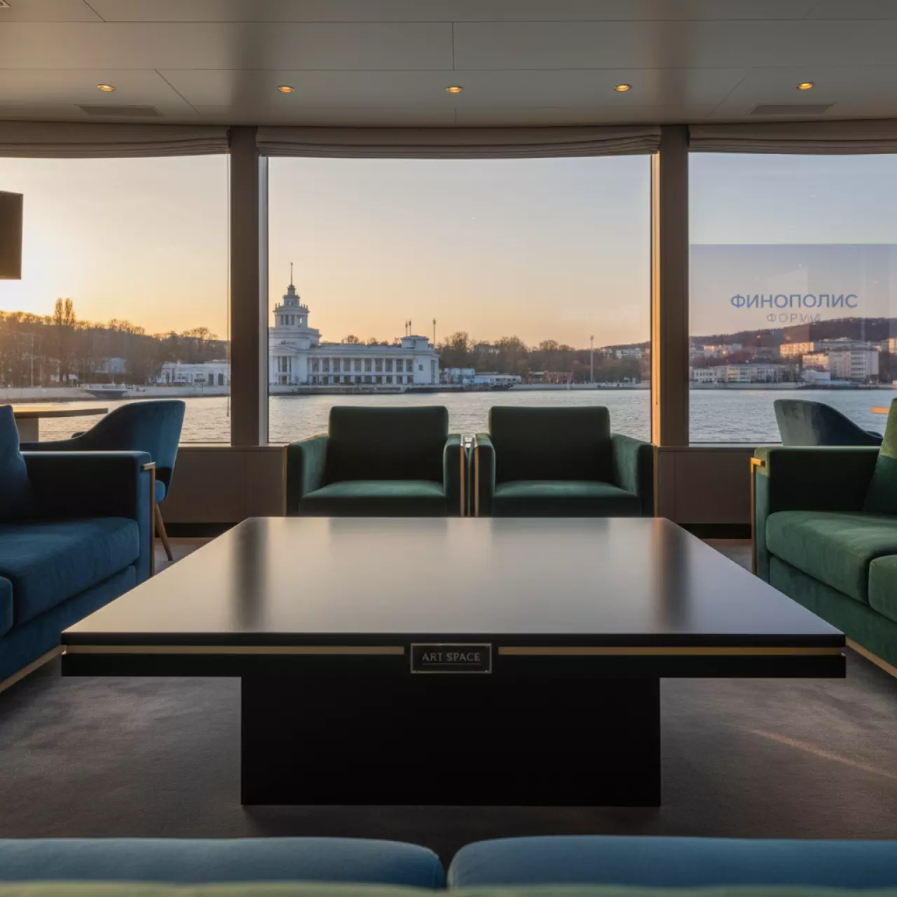 Аренда Стол журнальный темный квадратный на VIP теплоходе (Морпорт Сочи) — ART SPACE