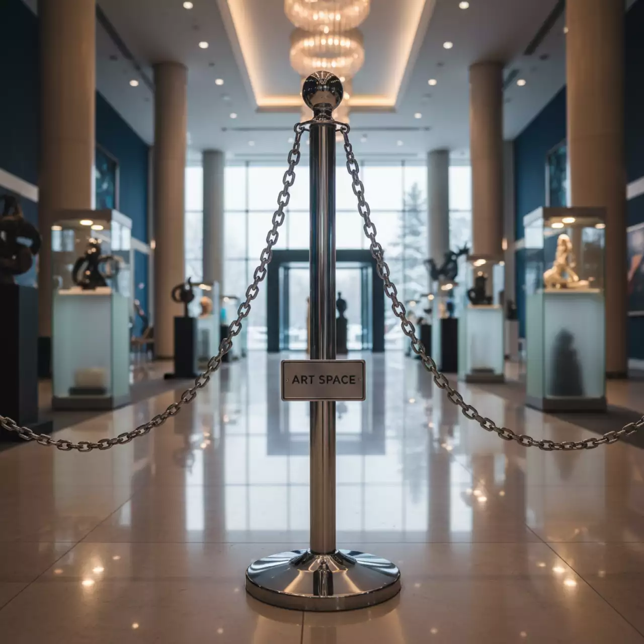 Аренда Столбик оградительный с цепочкой хромированный 1200х800 в Radisson Blu Resort & Congress Centre — ART SPACE