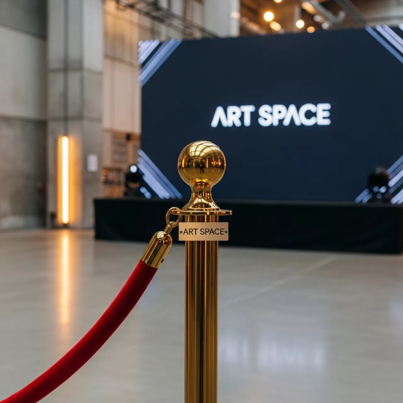 Аренда Столбик оградительный золотой с красным канатом 1,5 м высота 100 см в ОКЦ «Галактика» — ART SPACE