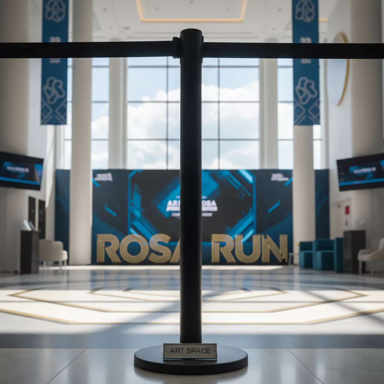 Аренда Столбики с вытяжной лентой черные в Delta Sirius — ART SPACE