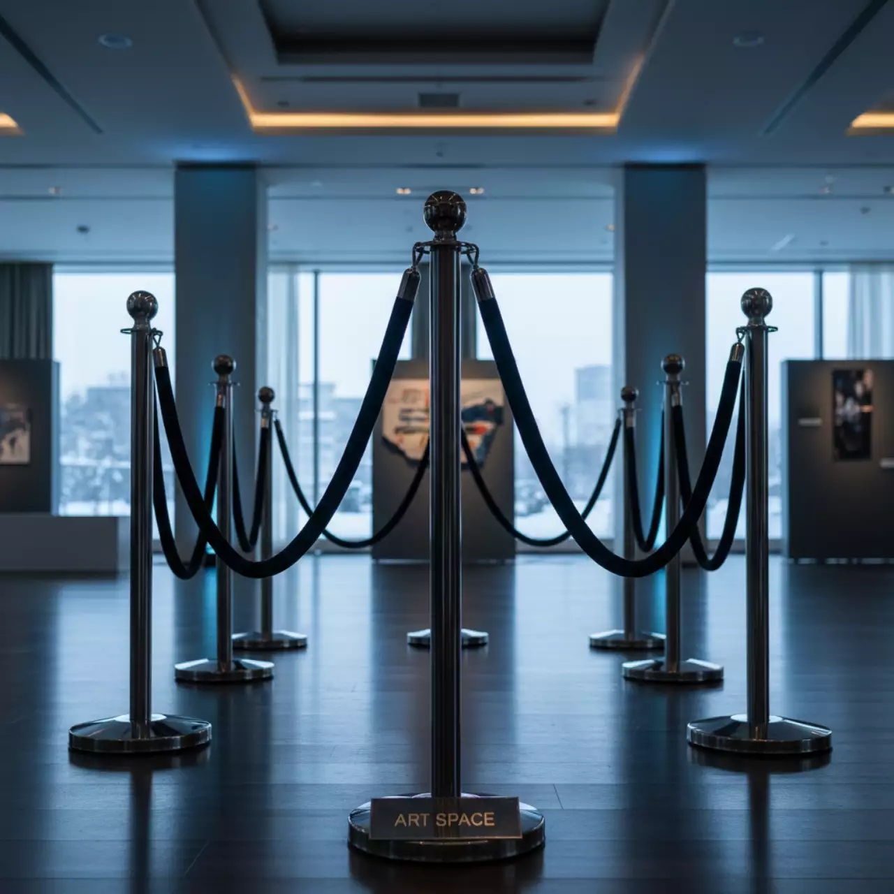 Аренда Столбики серебряные с черным канатом в отеле Hyatt Regency Sochi — ART SPACE